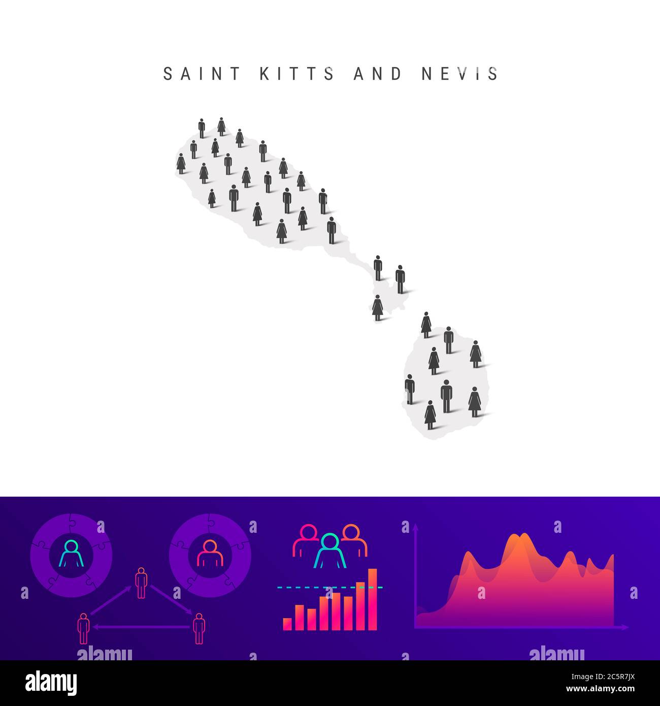 Saint Kitts and Nevis people map. Detailed silhouette. Mixed crowd of
