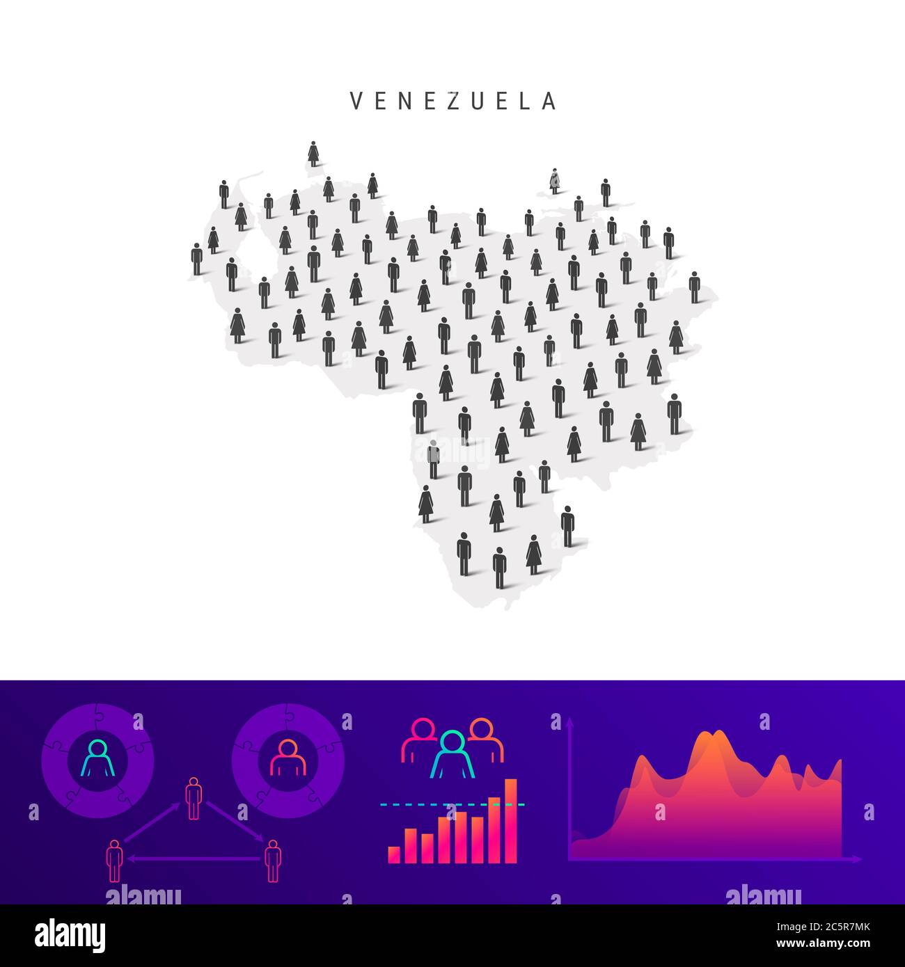 Venezuela people map. Detailed silhouette. Mixed crowd of men and women