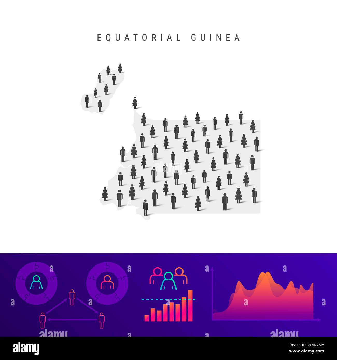 Equatorial Guinea people map. Detailed silhouette. Mixed crowd of men