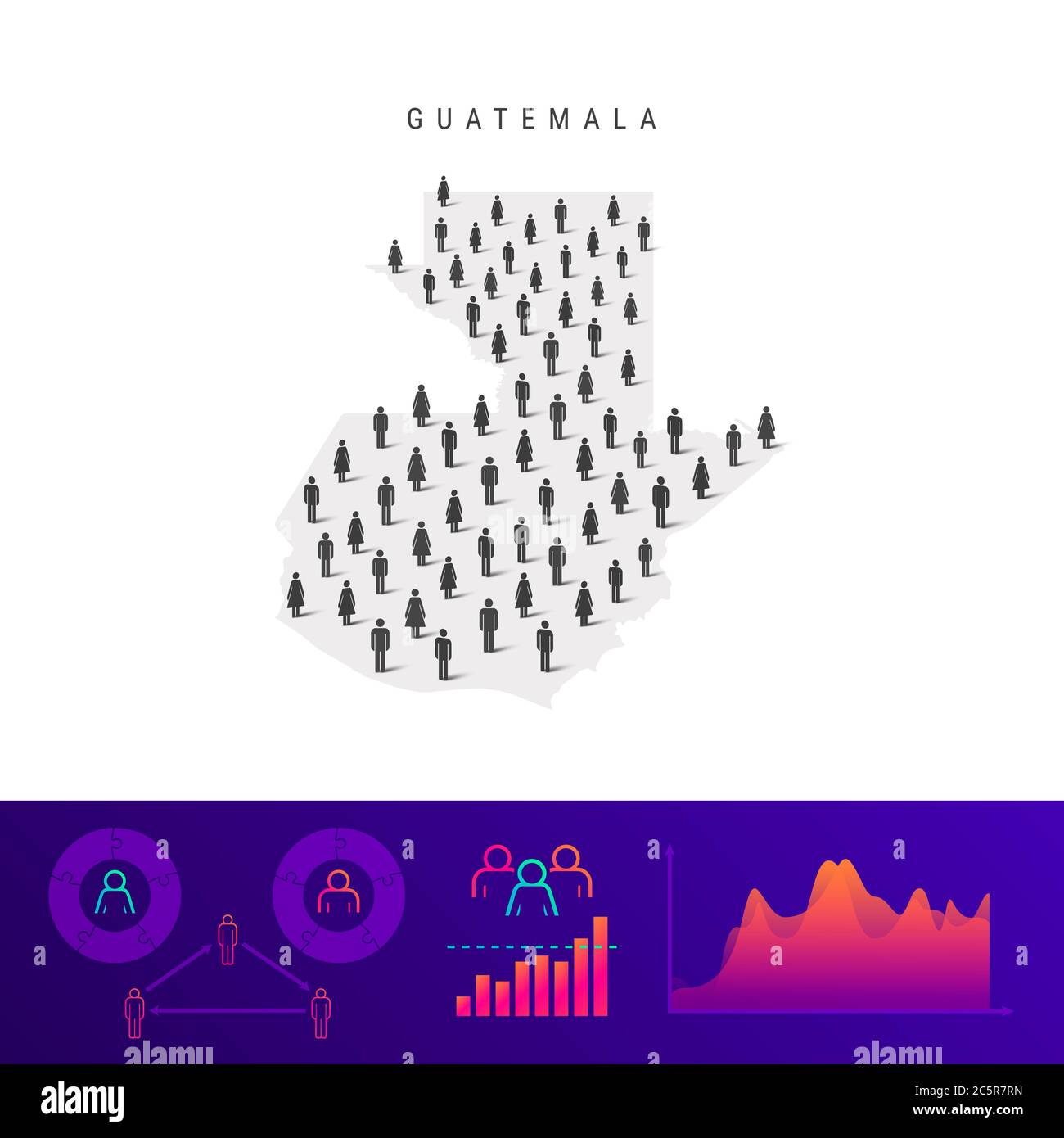 Guatemala people map. Detailed silhouette. Mixed crowd of men and women
