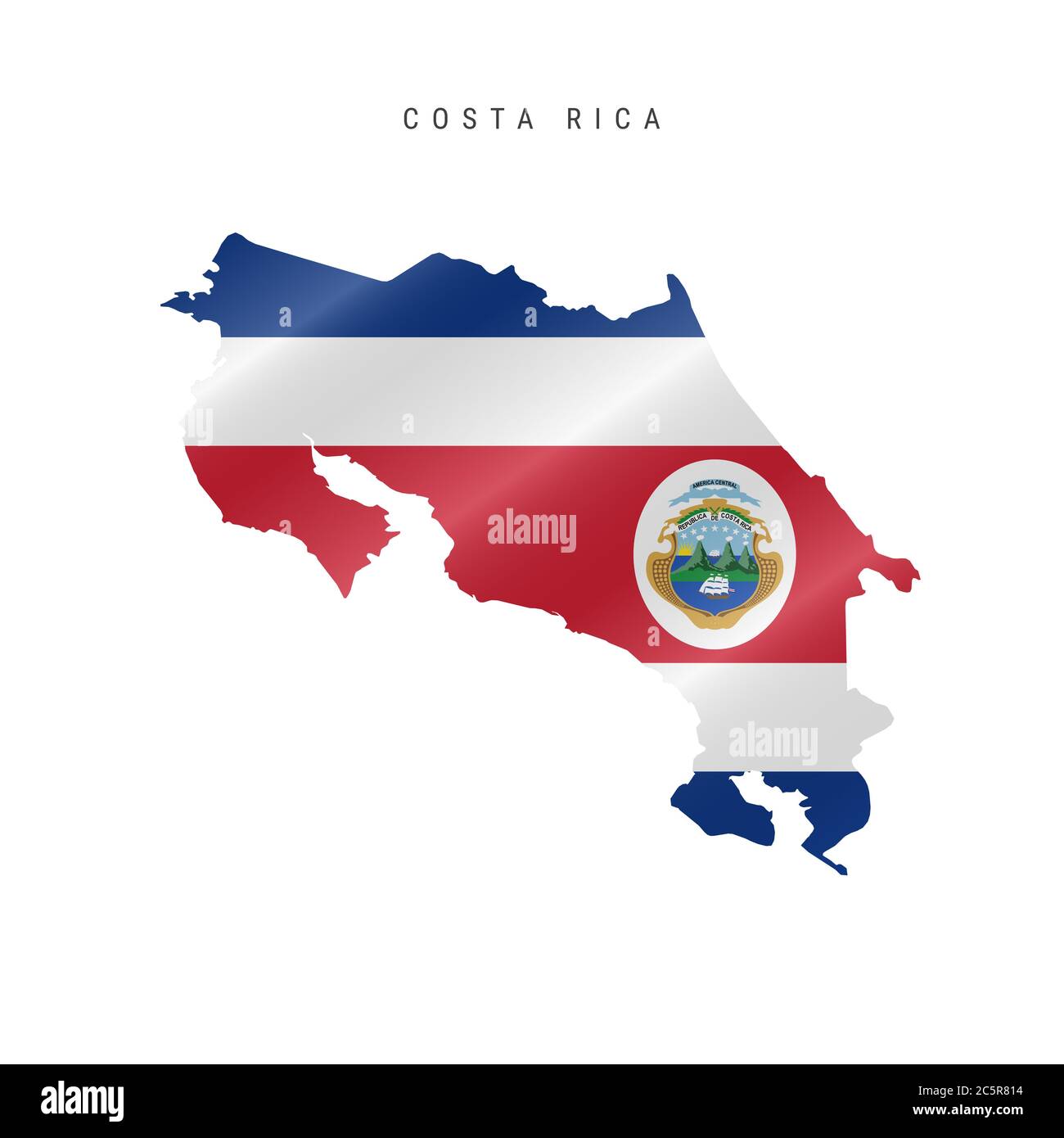 Detailed waving flag map of Costa Rica. map with masked flag. Stock Photo