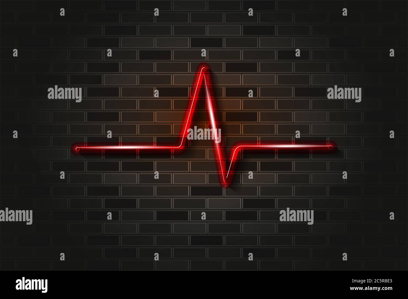 Premium Vector  Heartbeat neon icon red neon heart with white cardiogram  on black brick wall background