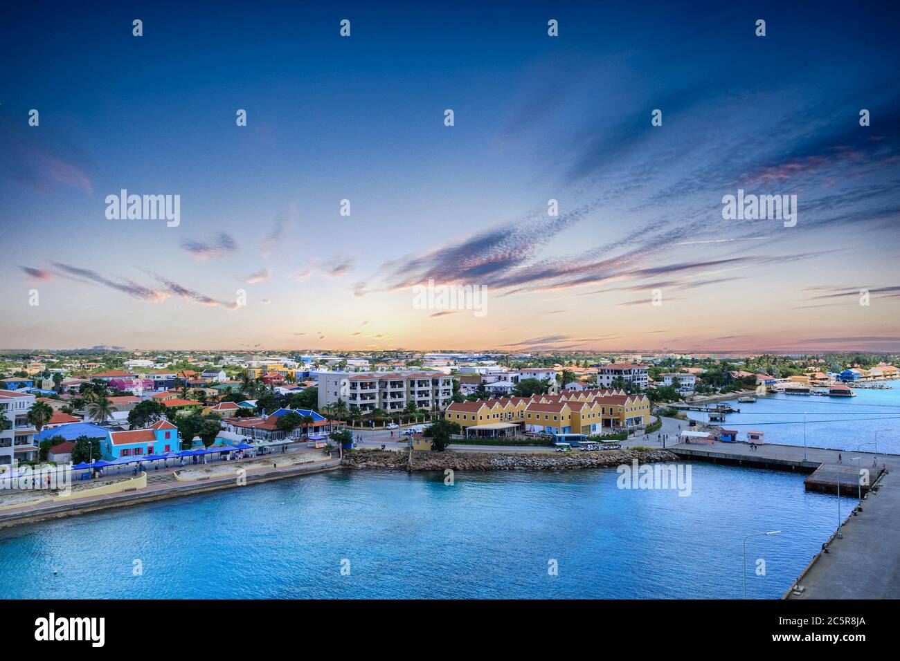 Waterfront of Bonaire at Dawn Stock Photo