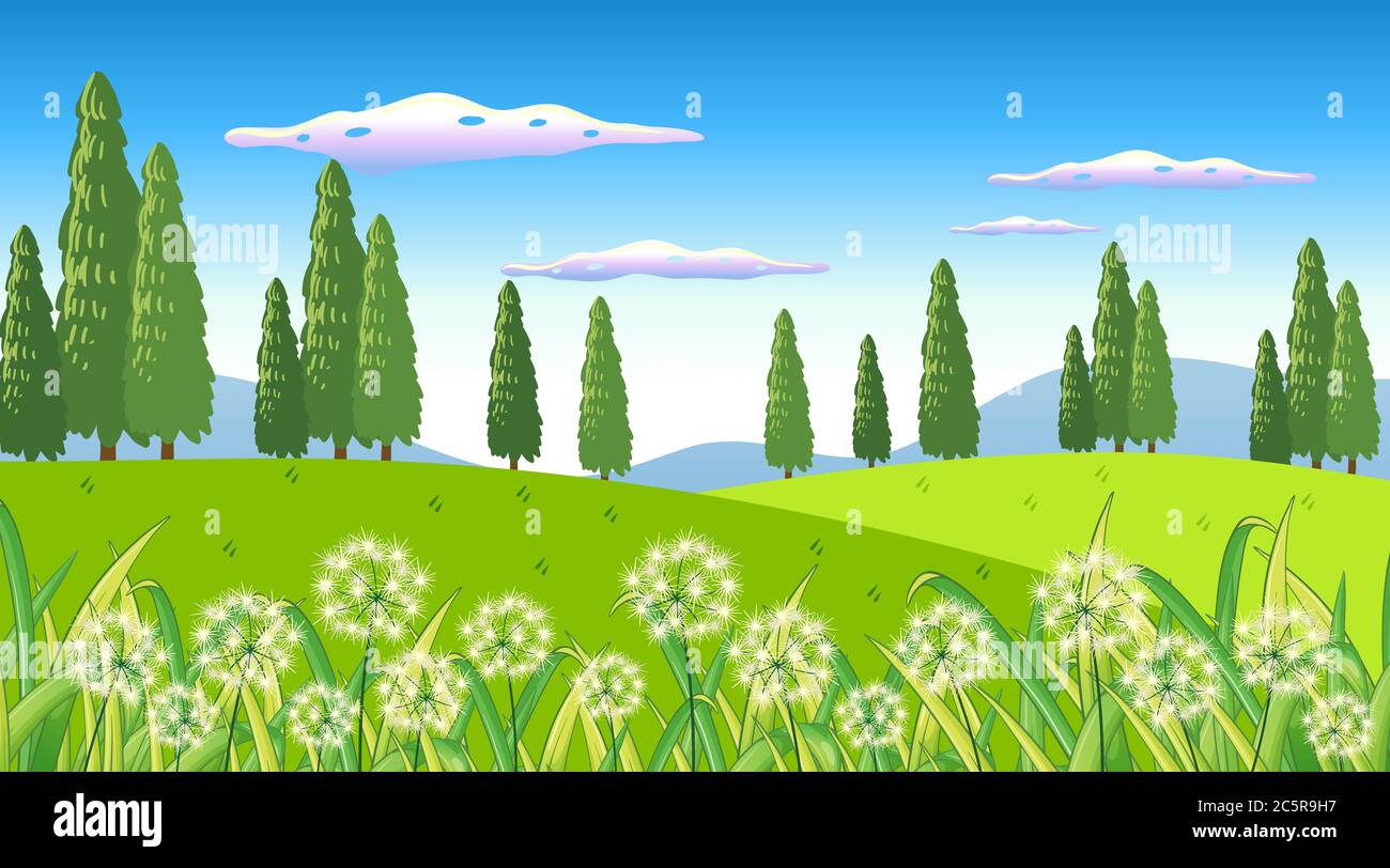 Nature scene background with flowers in the garden illustration Stock ...