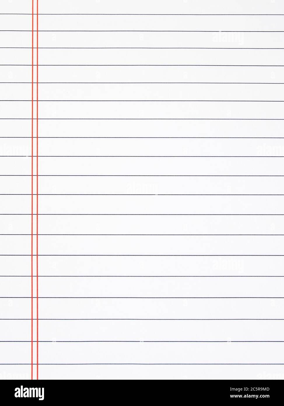 Blank sheet of ruled writing paper. Copy space. Stock Photo