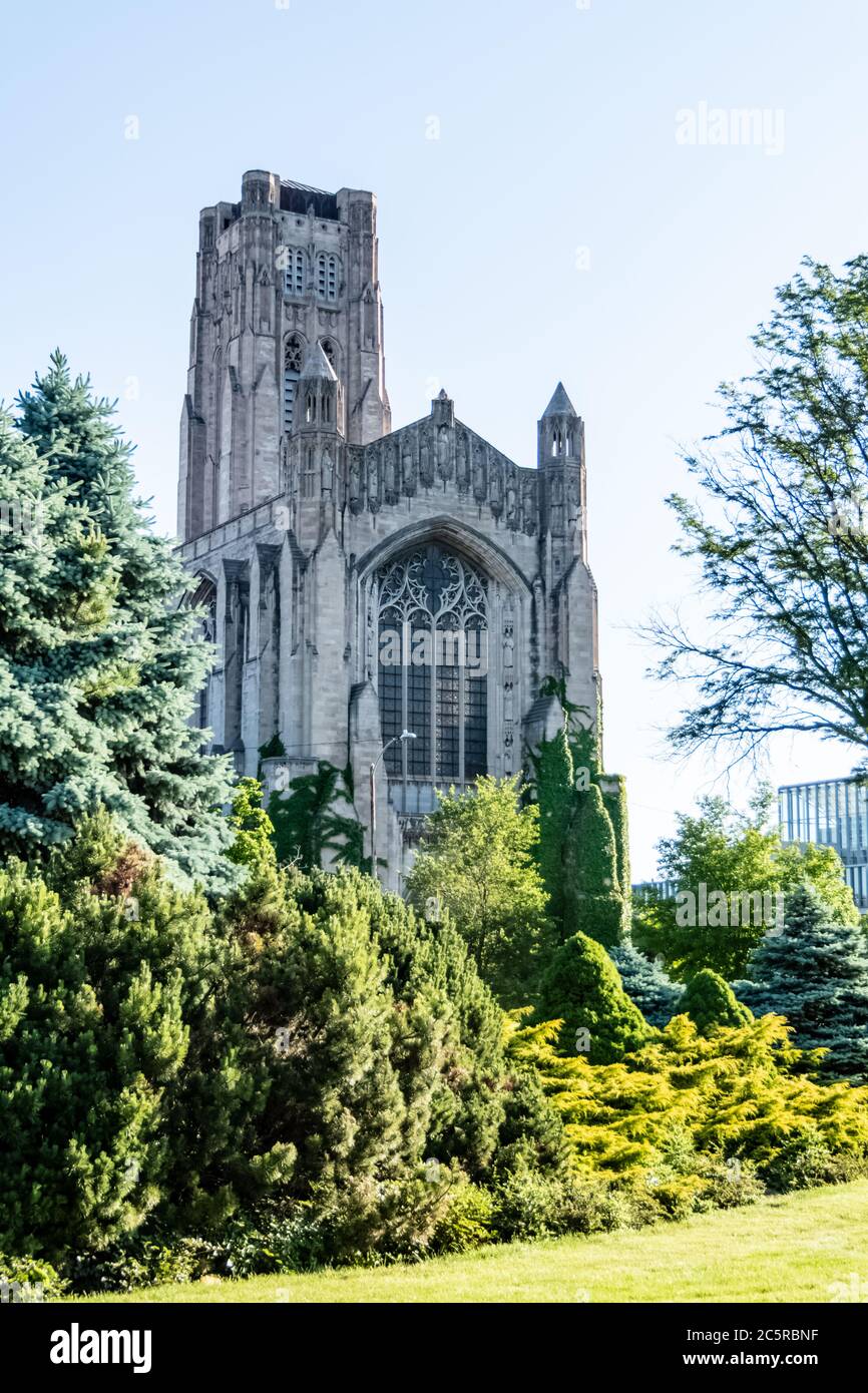 Rockefeller Memorial Chapel.  A Gothic Revival chapel on the campus of the University of Chicago in Chicago, Illinois, USA. Stock Photo