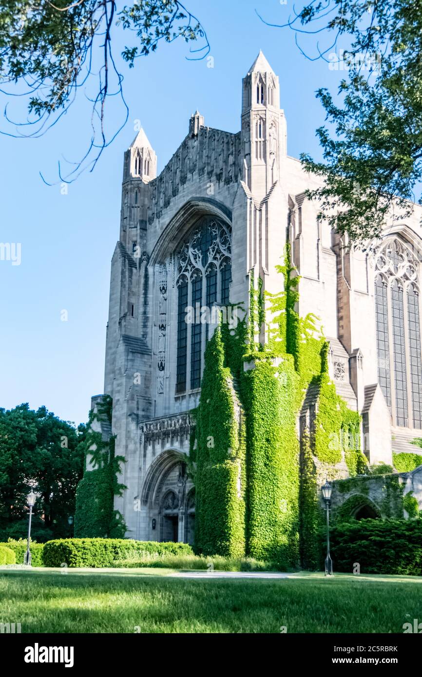 Rockefeller Memorial Chapel.  A Gothic Revival chapel on the campus of the University of Chicago in Chicago, Illinois, USA. Stock Photo