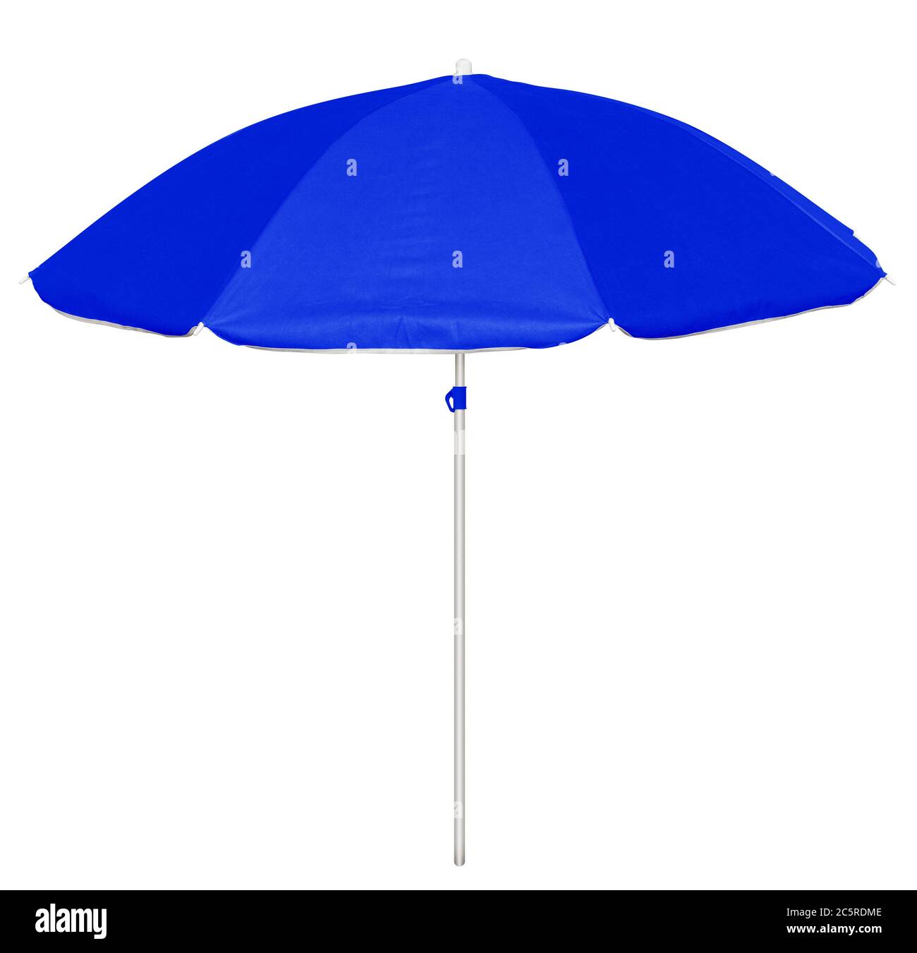 Blue beach umbrella isolated on white. Clipping path included Stock