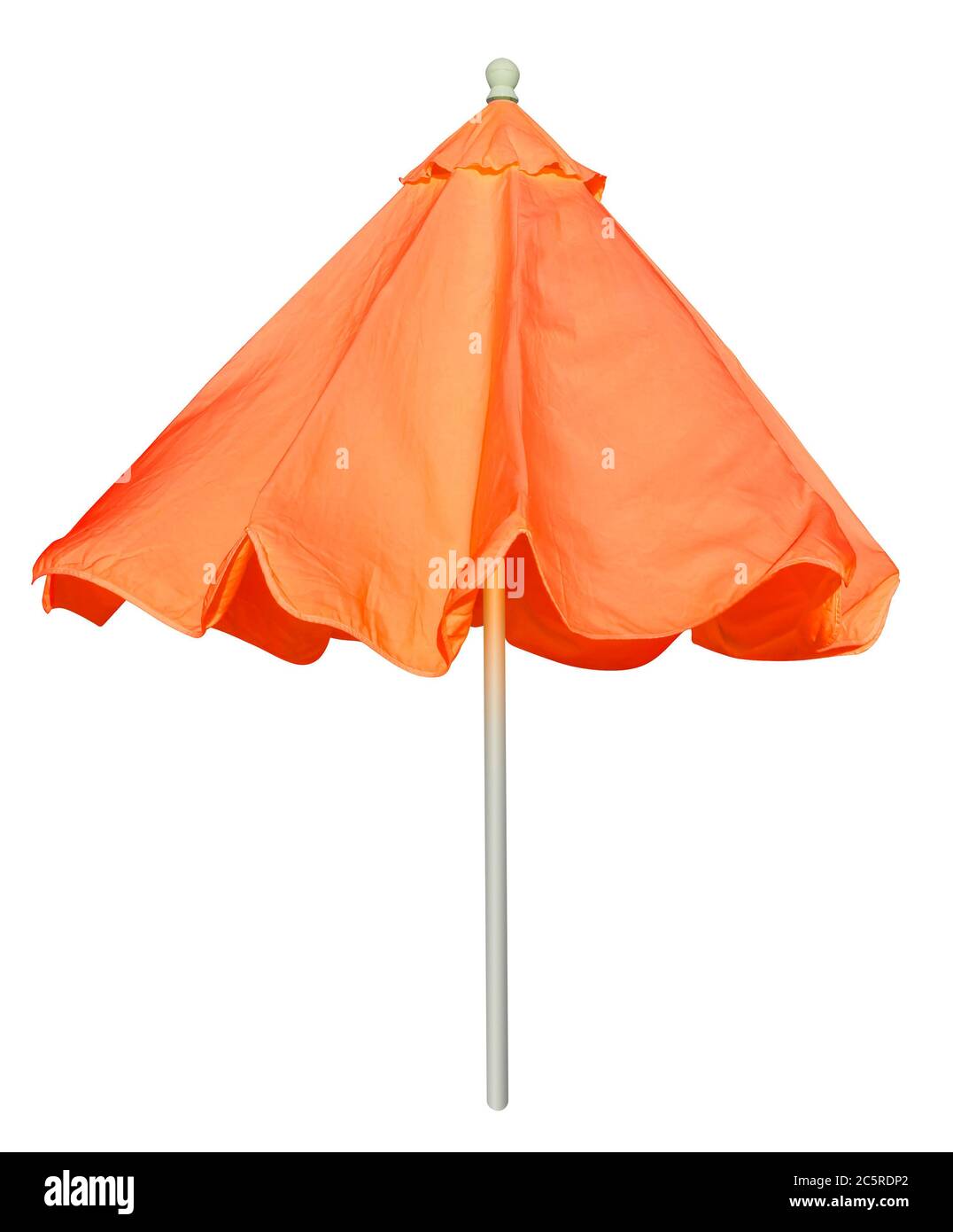 Orange beach umbrella isolated on white. Clipping path included Stock