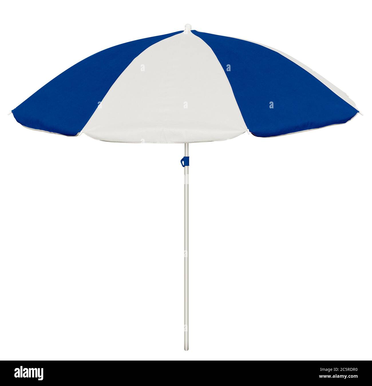 Blue and white beach umbrella isolated on white. Clipping path included