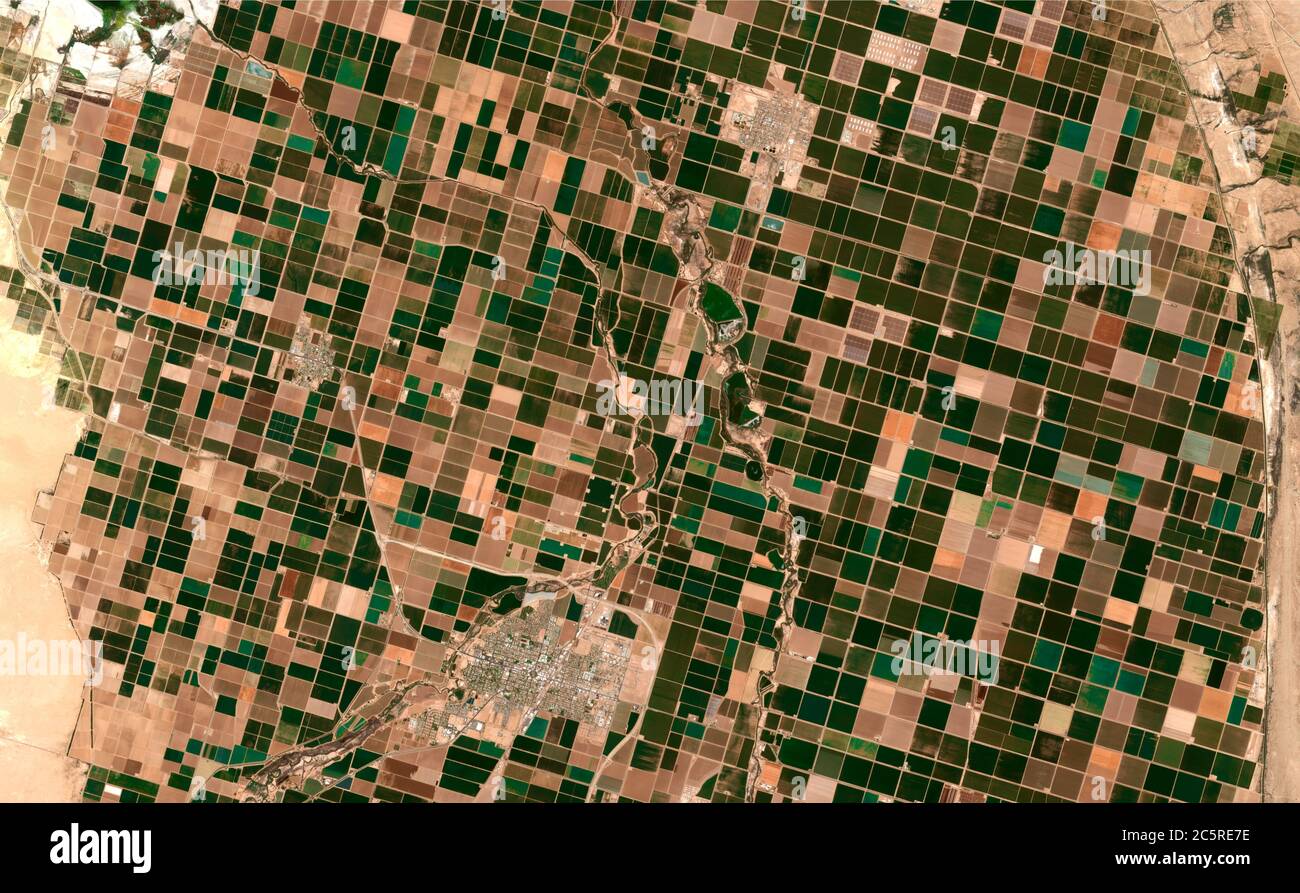 SATELLITE IMAGE WITH CROPS OF THE DESERT OF SONORA MEXICO. GENERATED FROM SATELLITE SENTINEL SATELLITE IMAGES Stock Photo