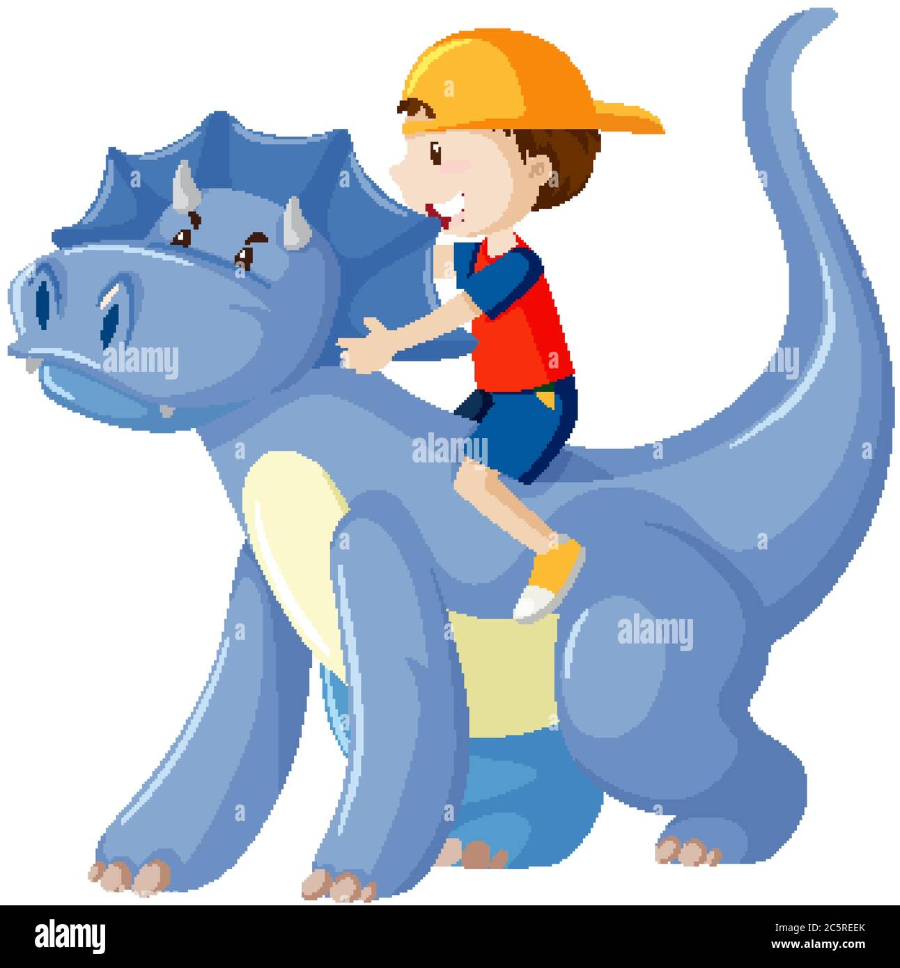 Boy riding on dinosaur cartoon character isolated on white background ...