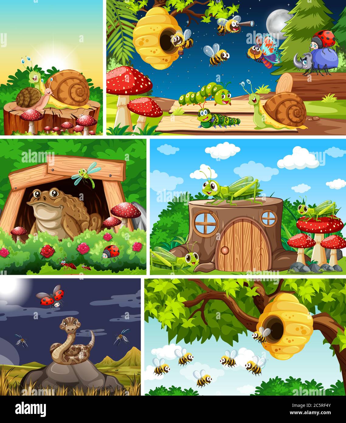 Set of different insects living in the garden background illustration ...