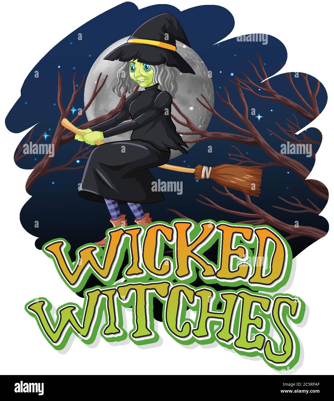 Wicked witches on night background illustration Stock Vector