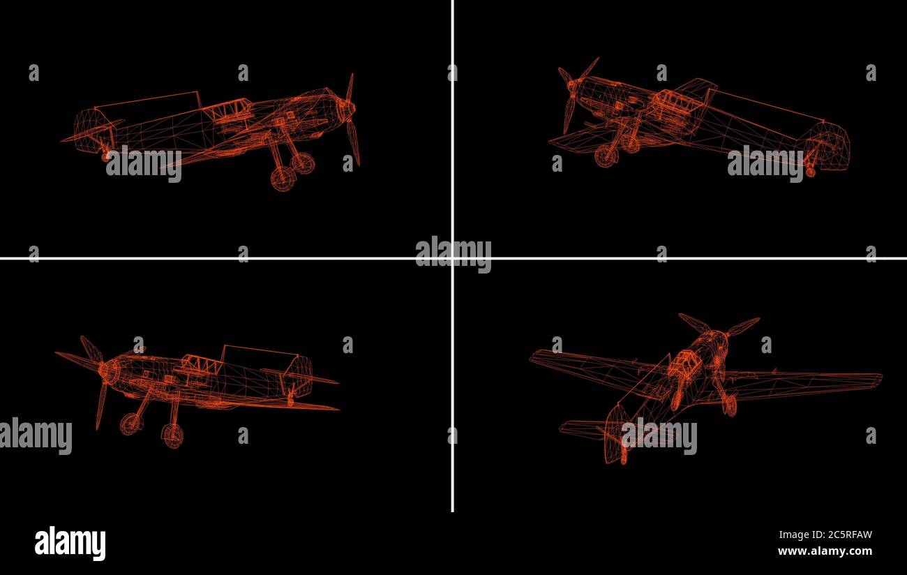 Airplane wire model isolated on black 3D Rendering Stock Photo Alamy