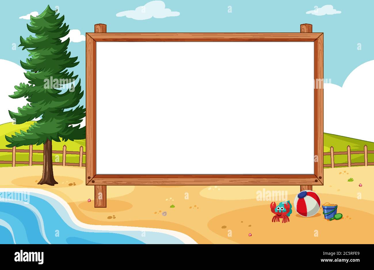 Blank wooden frame in beach scene illustration Stock Vector Image & Art ...