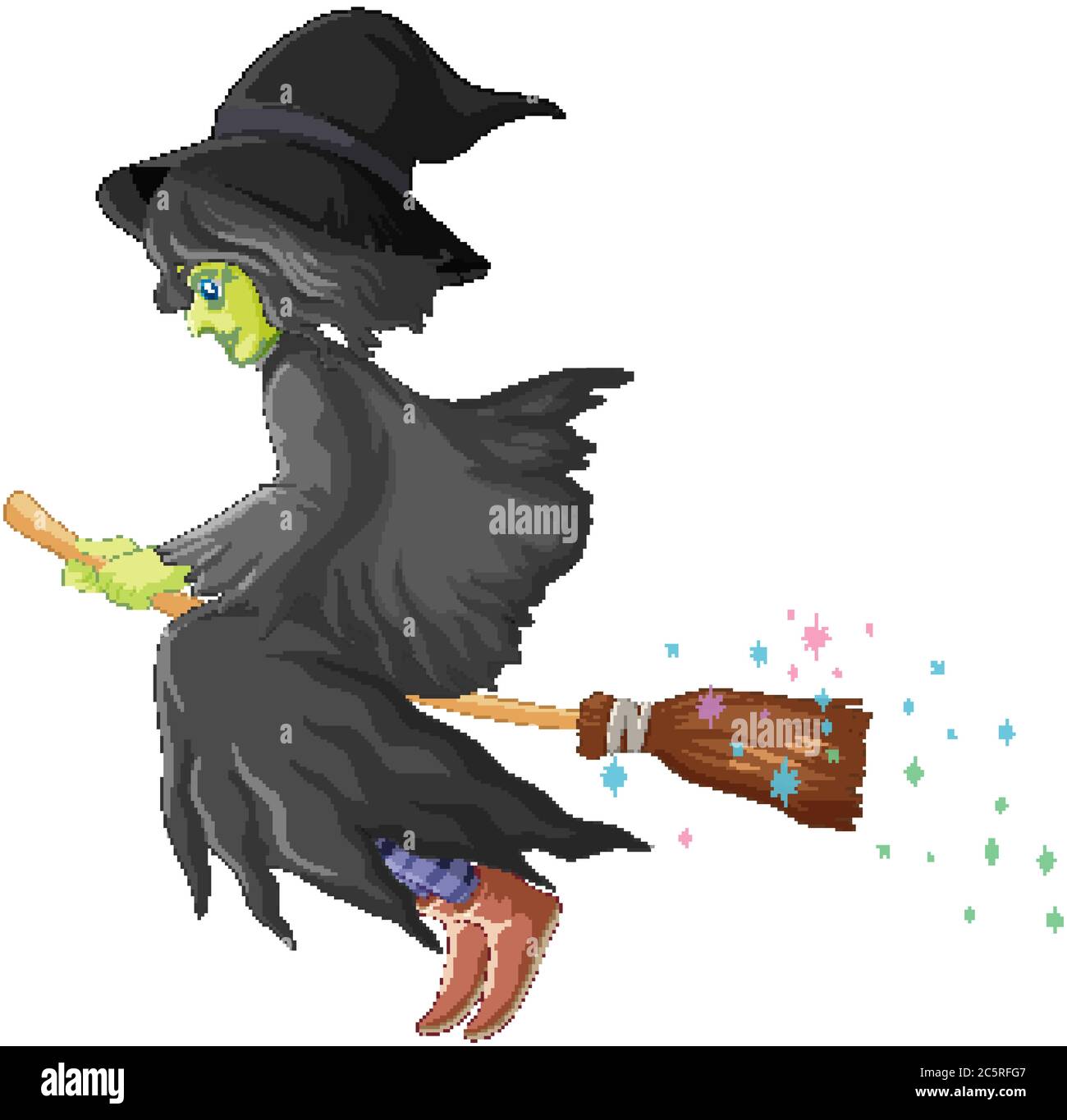 Witch rides broomstick isolated on white background illustration Stock ...