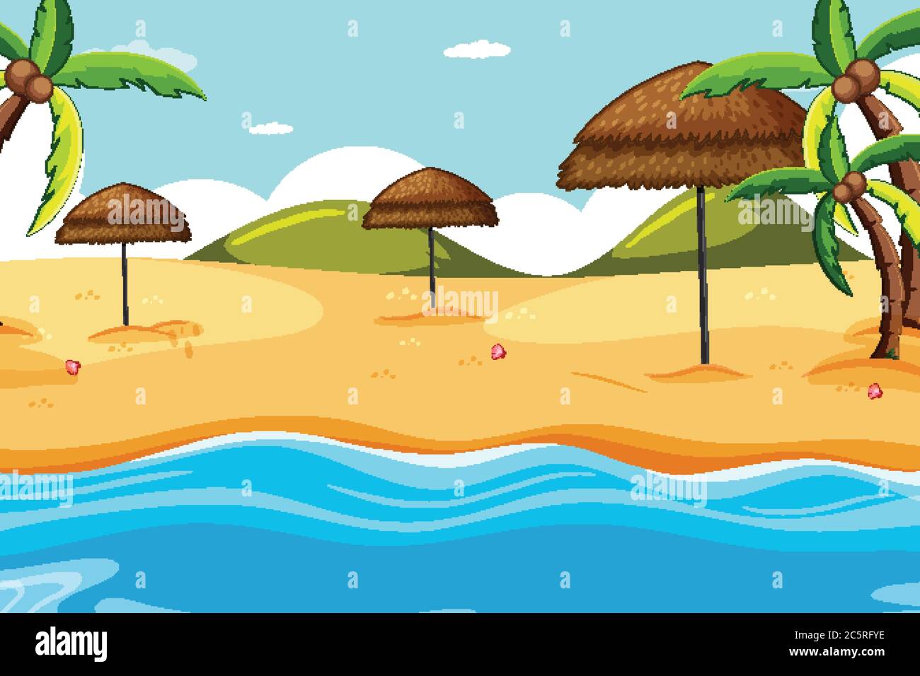 Beach scene with beach nature item illustration Stock Vector Image ...