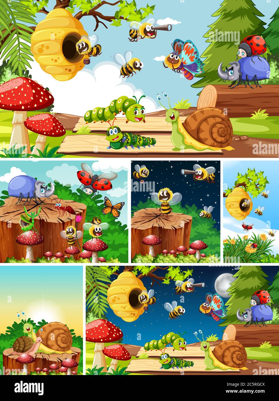 Set of different insects living in the garden background illustration ...