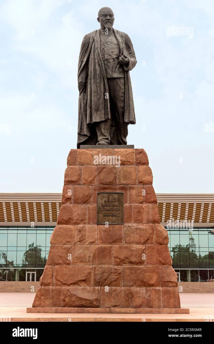 ALMATY, KAZAKHSTAN - JUNE 25, 2015: Monument of Abay Qunanbayuli - was a great Kazakh poet, composer and philosopher. Monument established in 1960 fro Stock Photo