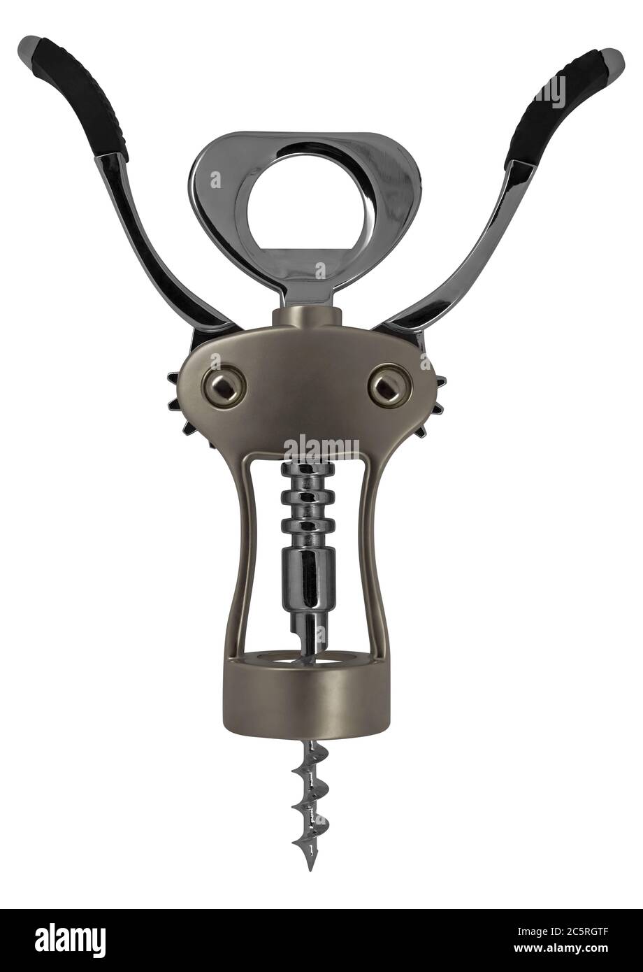 Corkscrew Bottle opener isolated on white. Clipping path included