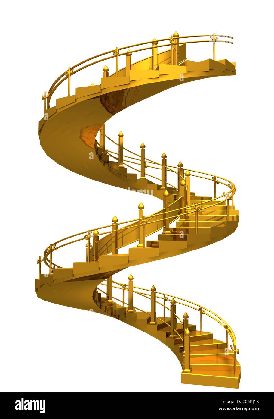 Spiral gold stair case,abstract conceptual 3D rendering composition isolated on white background Stock Photo