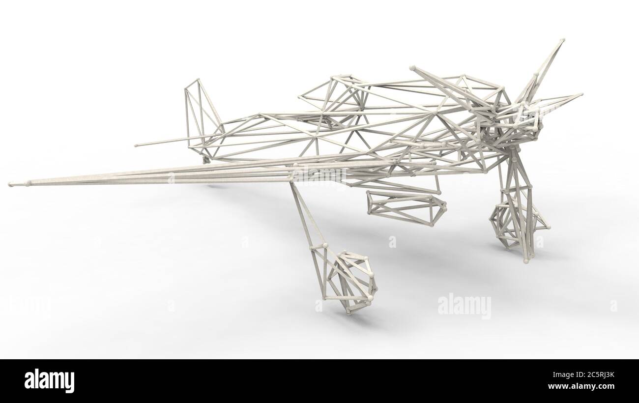3d render wire frame model of airplane with lattice effect isolated