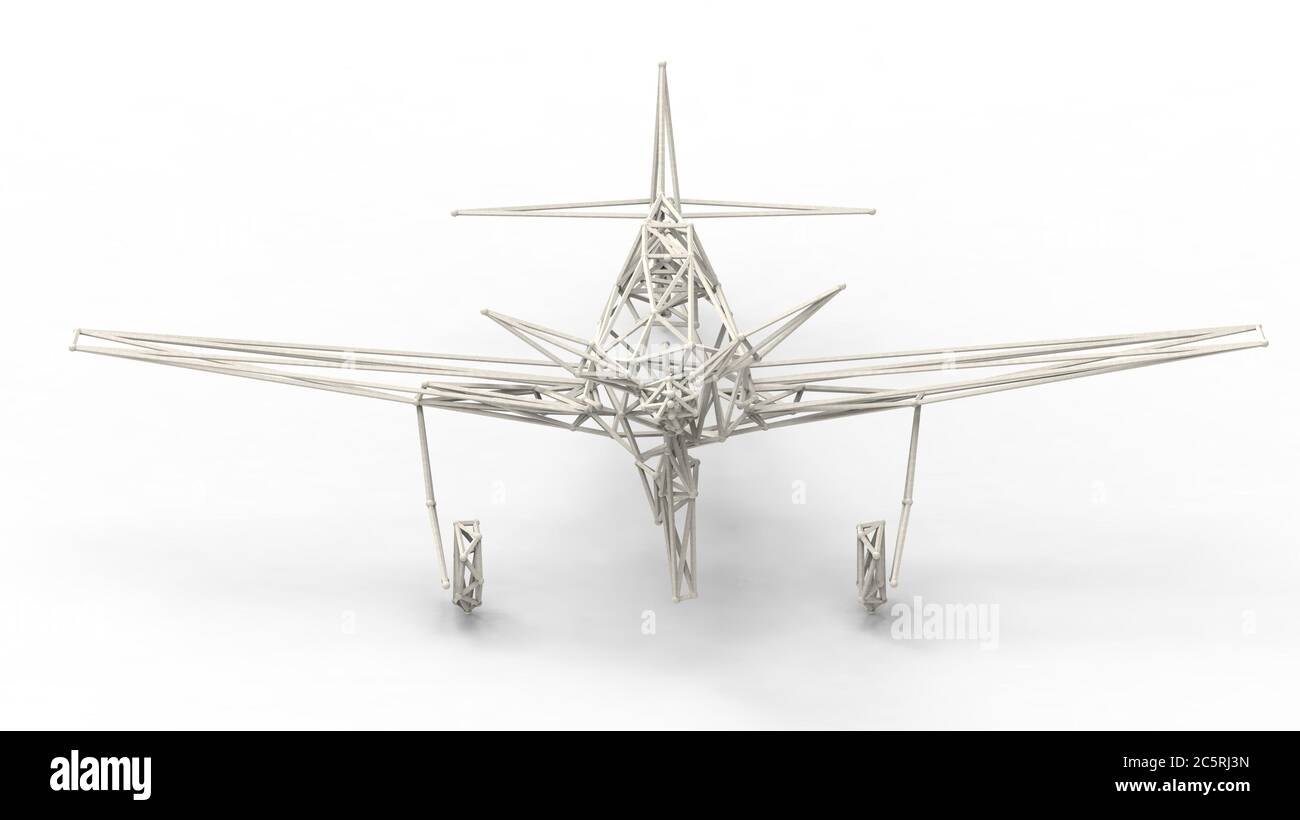 3d render wire frame model of airplane with lattice effect isolated
