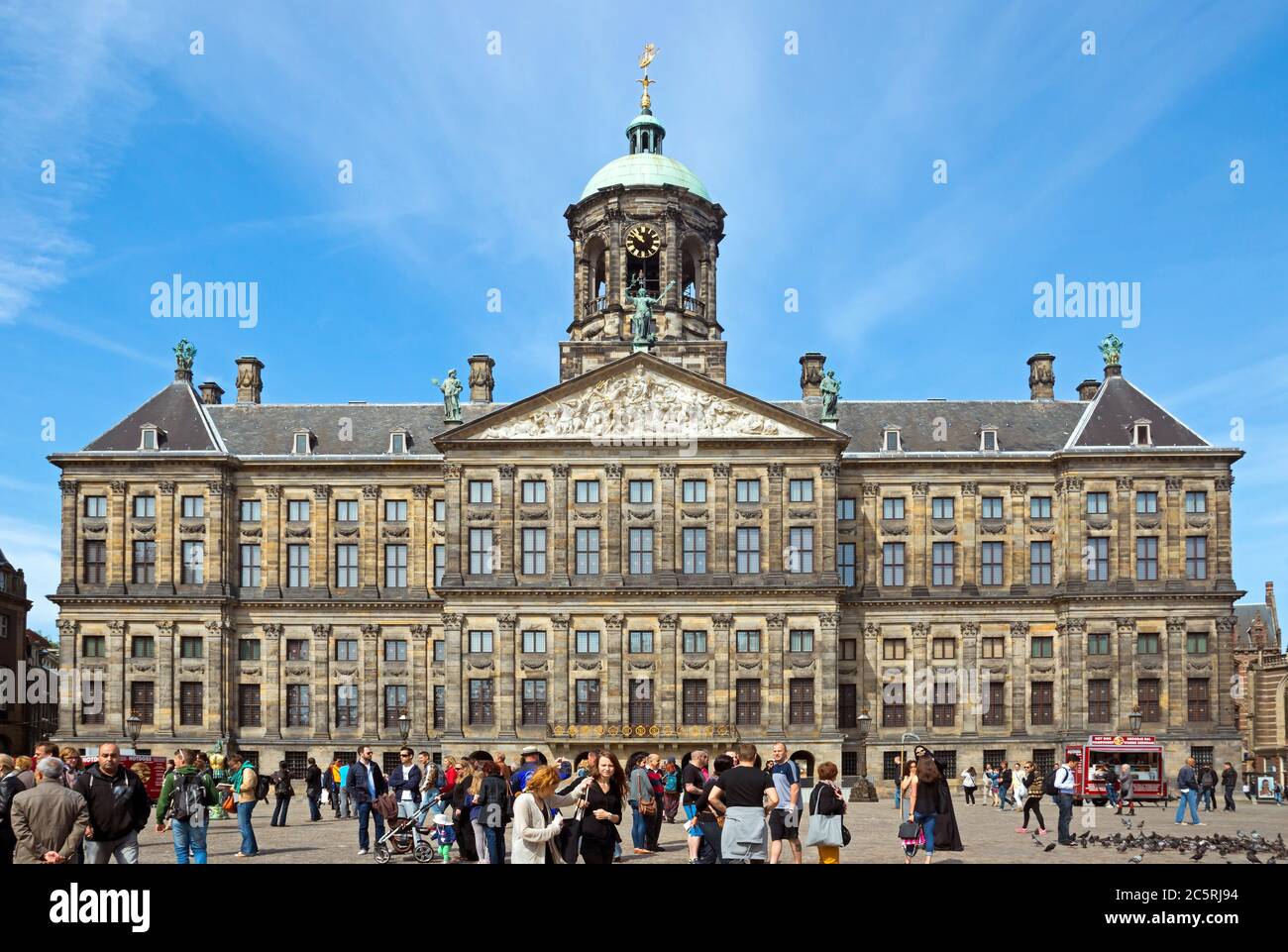AMSTERDAM, NETHERLANDS - MAY 30: The Royal Palace at the Dam Square on May 30, 2014 in Amsterdam, Netherlands. It was built as the Town Hall of the Ci Stock Photo