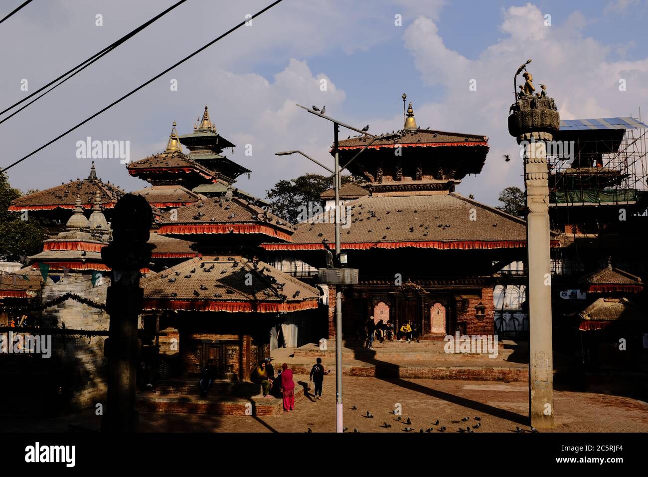 Temples at Hanuman Dhoka Durbar Complex at Kathmandu Durbar Square in Nepal. Stock Photo