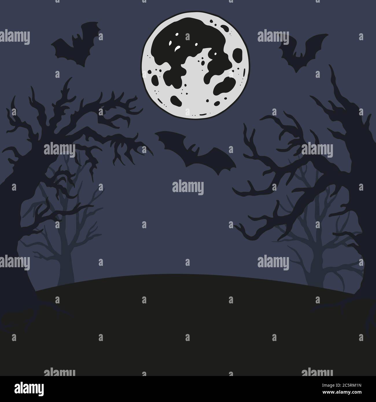 Vector Silhouette Illustration With Spooky Bats And Trees Stock Vector Image And Art Alamy