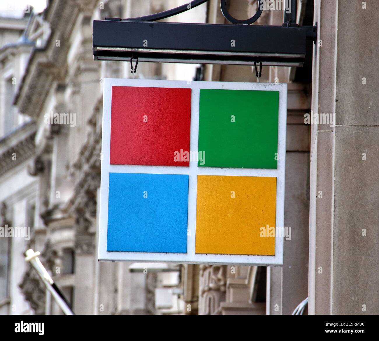London, UK. 03rd July, 2020. Microsoft logo seen at one of their  stores.Microsoft has said it will keep all of its retail locations closed  permanently, including London's Flagship store in Oxford Circus