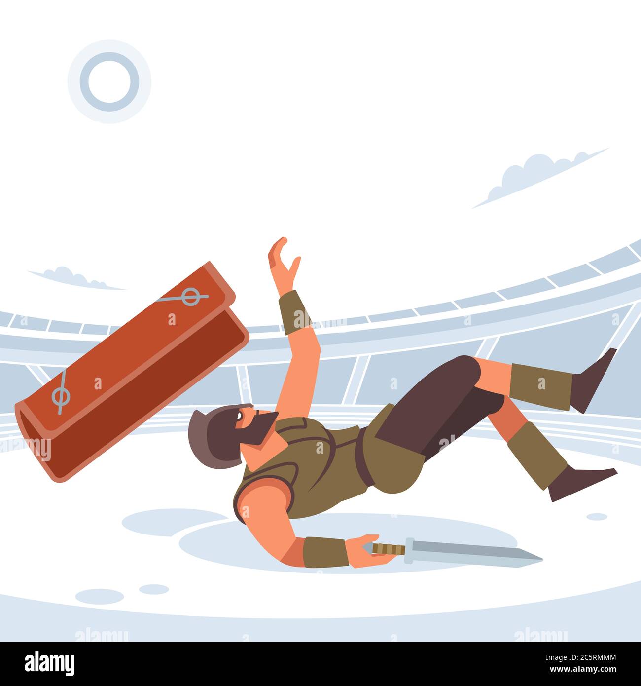 Gladiator lost in gladiatorial combat. Warrior's death. Vector isolated illustration. Flat cartoon style Stock Vector