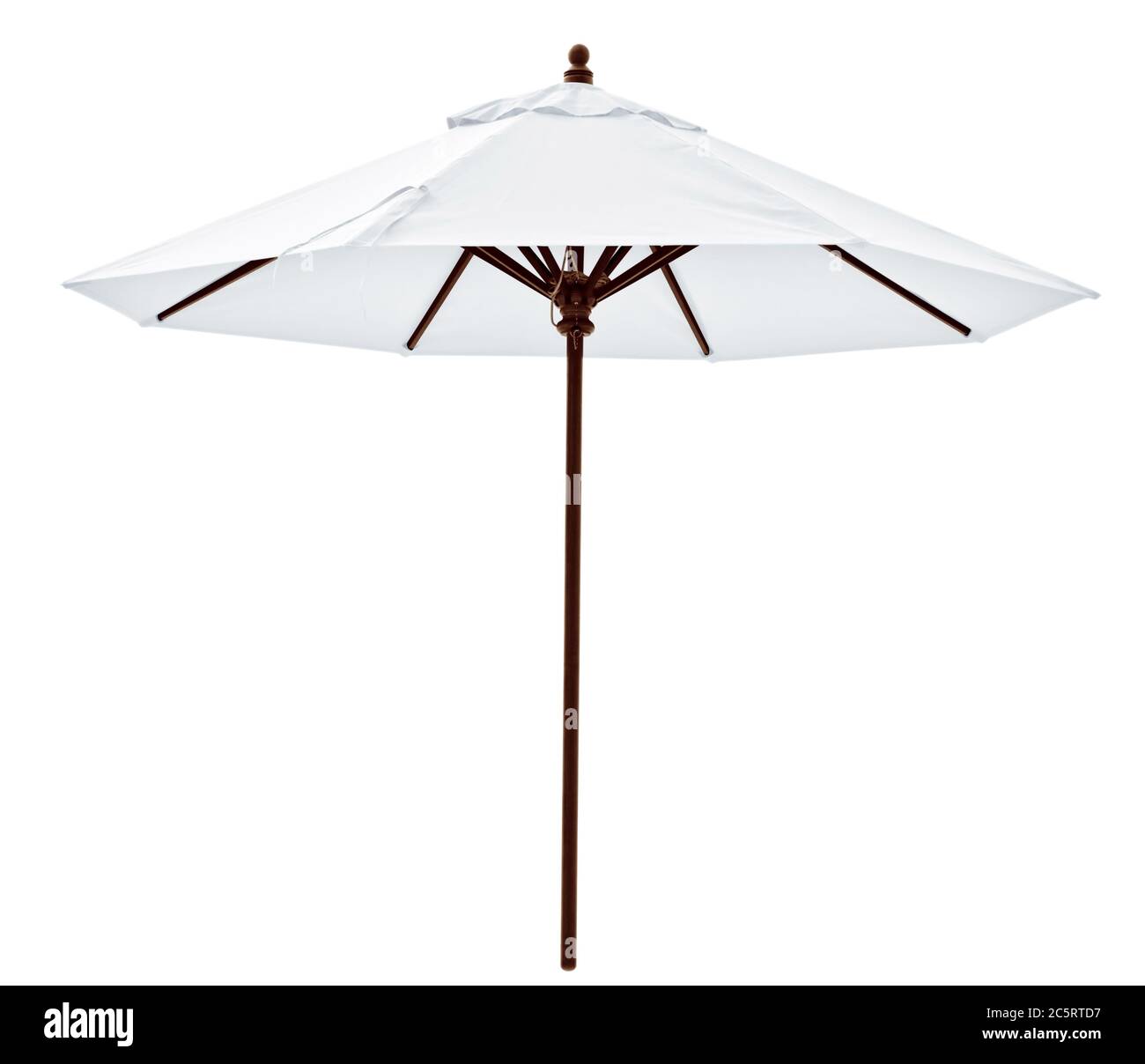 White beach umbrella isolated on white. Clipping path included Stock