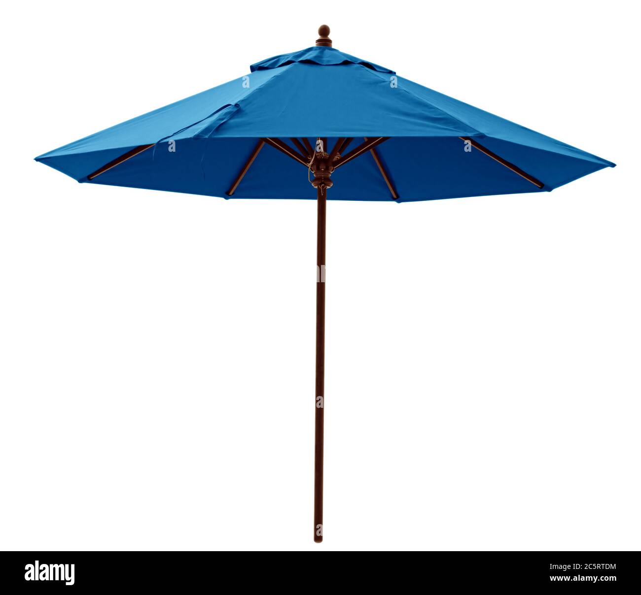 Blue beach umbrella isolated on white. Clipping path included Stock