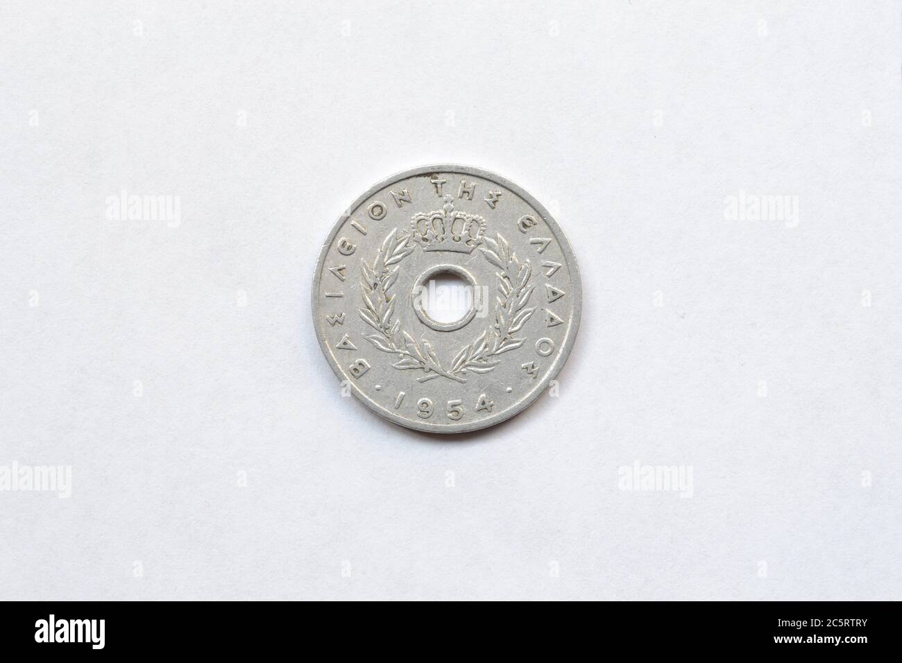 Obverse of 10 Lepta coin made by Greece in 1954 Stock Photo