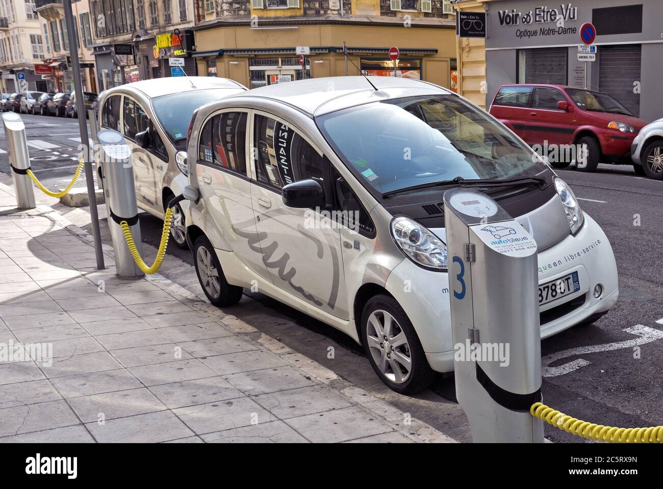 NICE MAY 1 Electric cars at a charging station on May 1, 2013 in