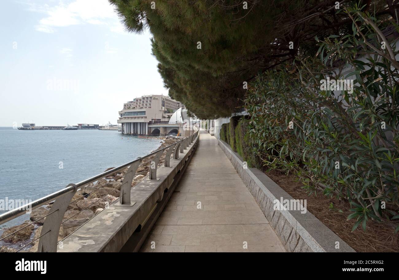 MONTE CARLO, MONACO - MAY 1: Larvotto Promenade on May 1, 2013 in Monte Carlo, Monaco. Larvotto is a part of the district of Monte Carlo in the Princi Stock Photo