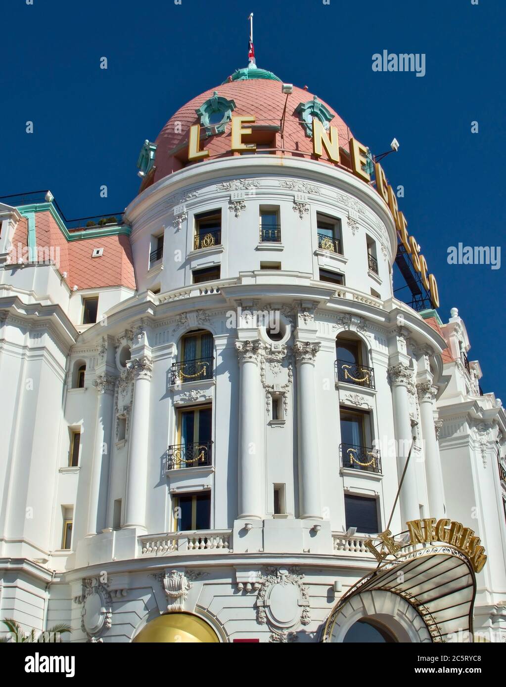 NICE, FRANCE - MAY 4: Luxury Hotel Negresco on May 4, 2013 in Nice, France. Hotel Negresco is the famous luxury hotel on the Promenade des Anglais in Stock Photo