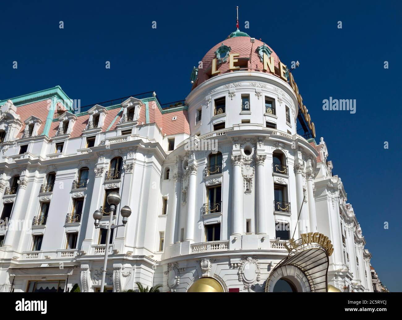 NICE, FRANCE - MAY 4: Luxury Hotel Negresco on May 4, 2013 in Nice, France. Hotel Negresco is the famous luxury hotel on the Promenade des Anglais in Stock Photo