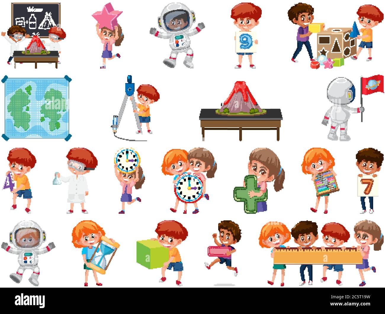 Ed Objects Set of children with education objects isolated illustration Stock ...