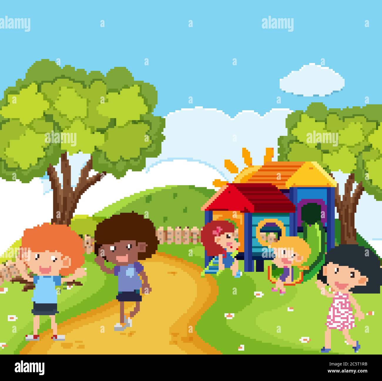 Scene with many children in the park illustration Stock Vector Image ...