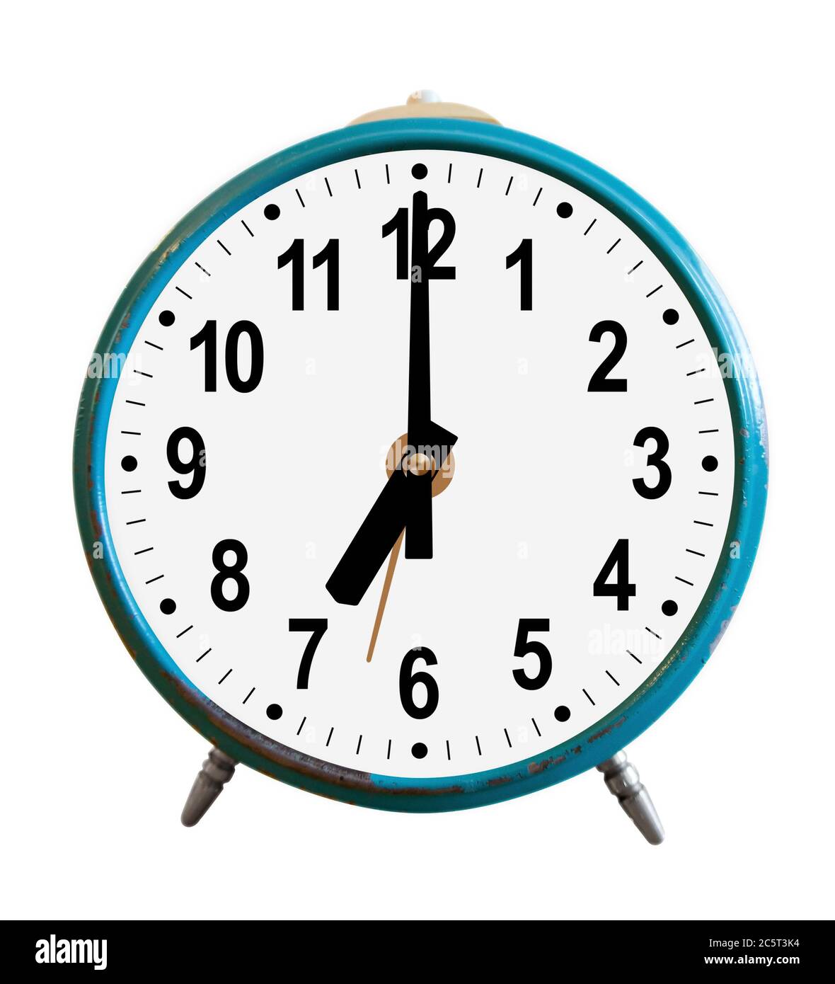 Old fashioned alarm clock isolated on white. Clipping path included