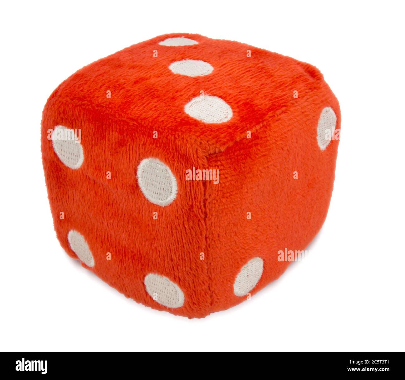 Red fuzzy dice isolated on white. Clipping path included. Stock Photo