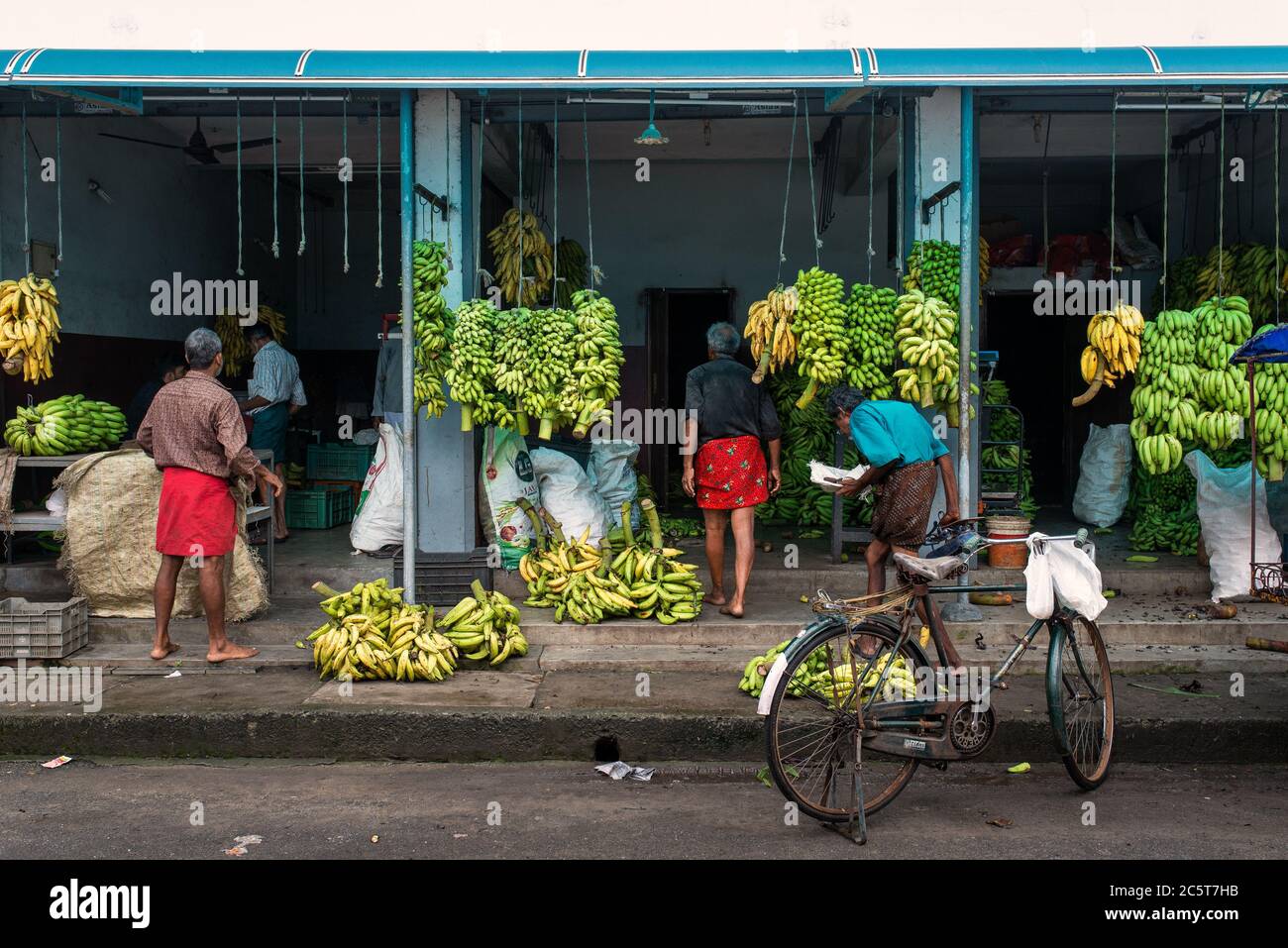 Banana shop in street market, Fort Cochi, Kerala, India Stock Photo