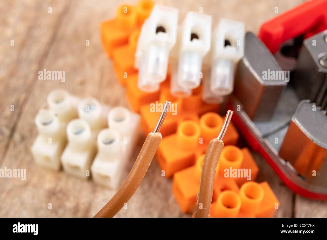 Copper electric wires. Electrical accessories in the Light