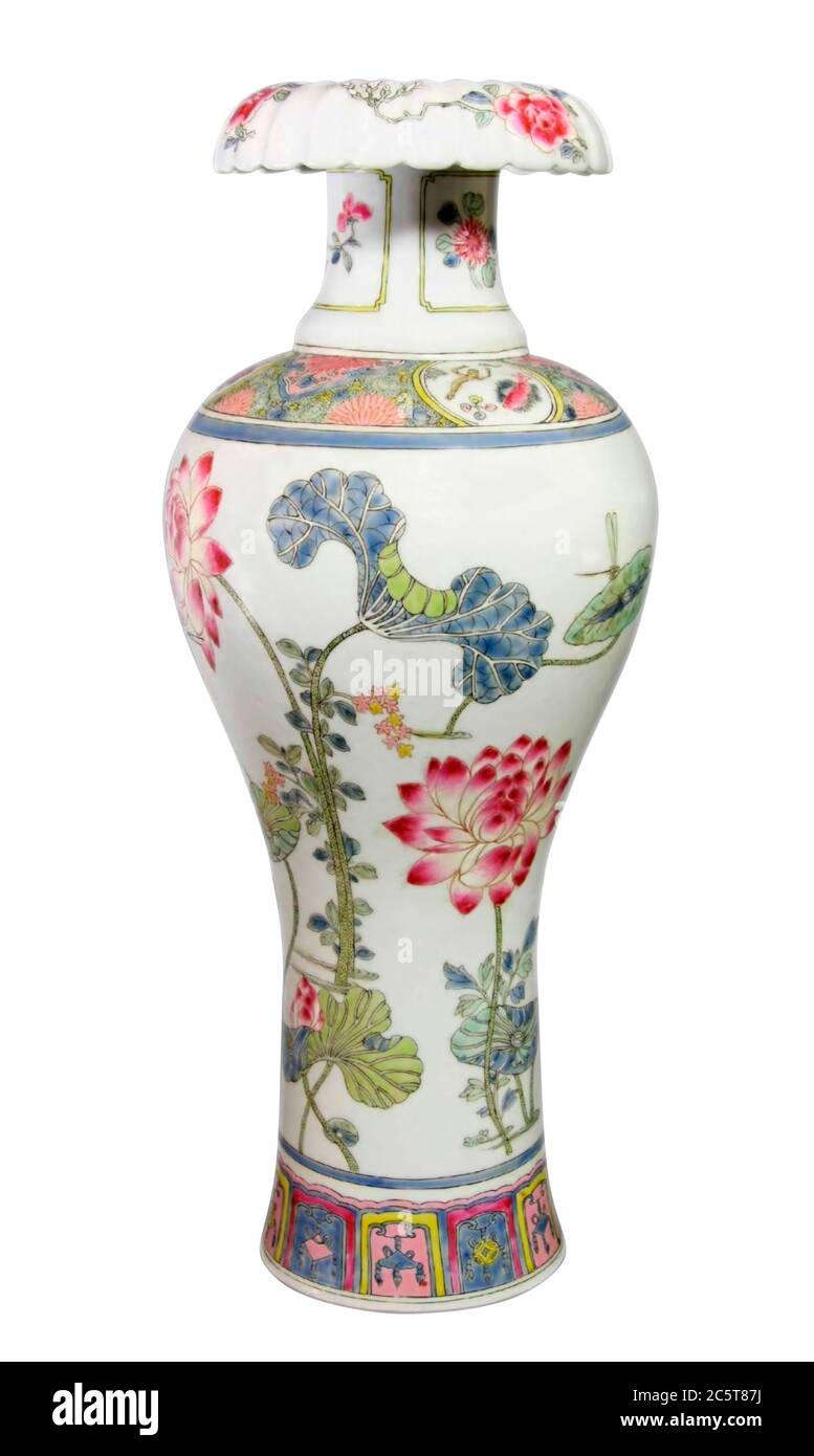 Antique Chinese Vase isolated over white with clipping path. Stock Photo