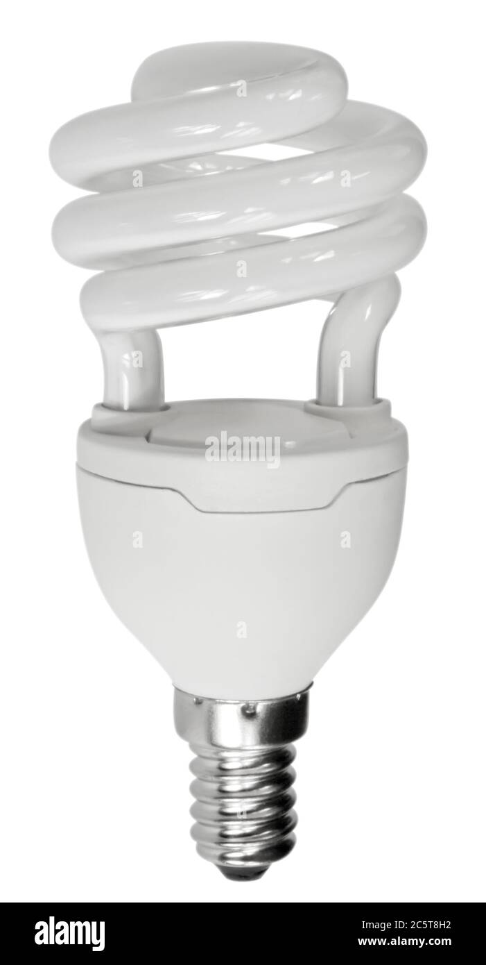 Energy saving fluorescent light bulb (CFL) isolated on a white ...