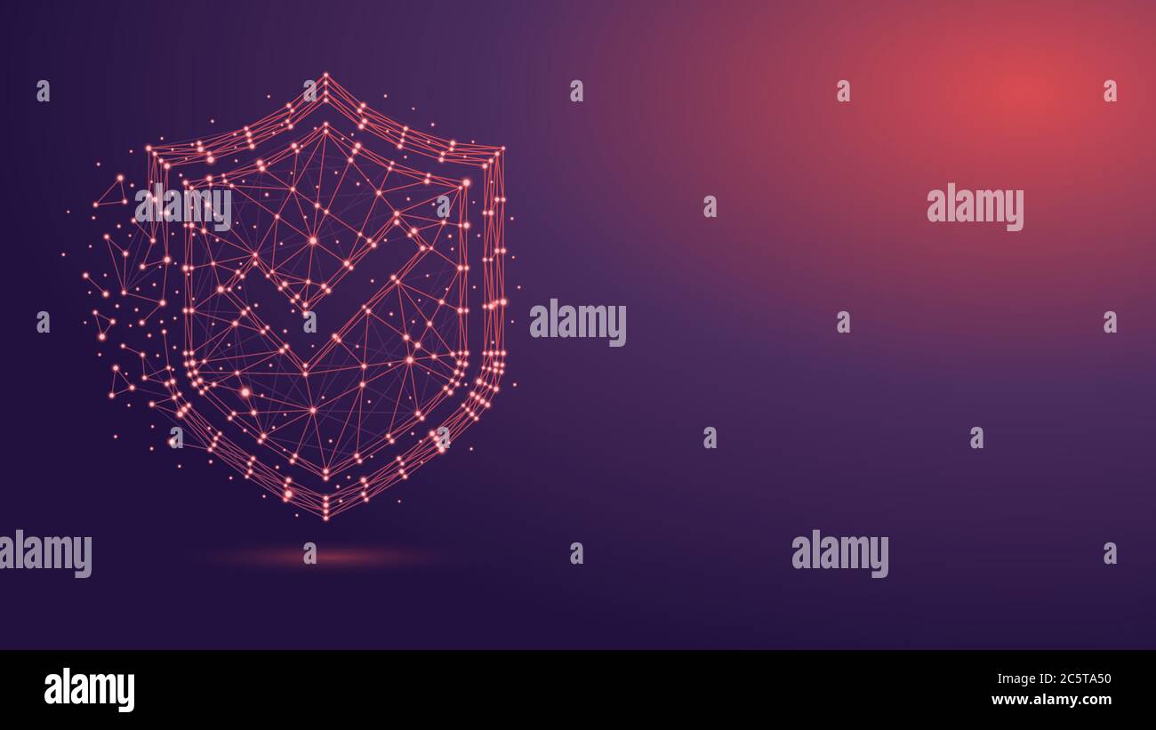 Security shield with checkmark and network structure background Stock Vector