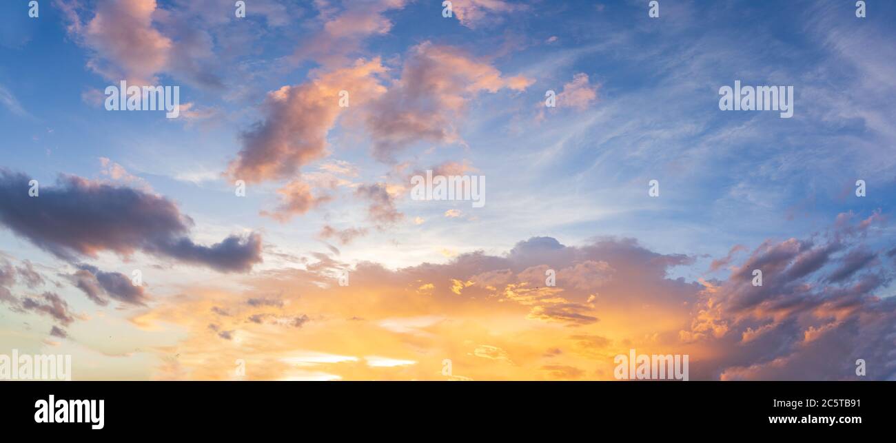 Panorama sunset sky and beautiful cloud, background concept Stock Photo ...